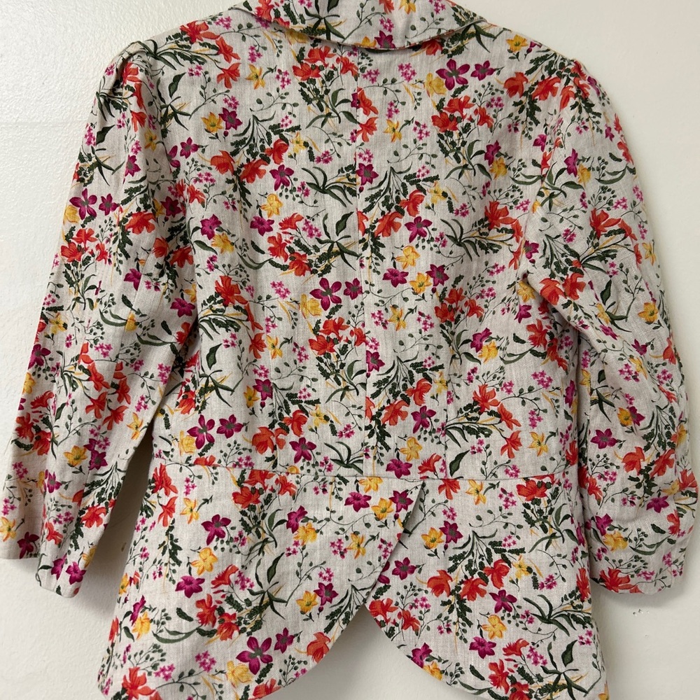 Forever 21 Red & beige Floral Blazer Lightweight Suit Jacket size XS 100% Linen - Picture 8 of 13